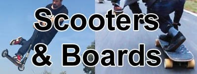 scooters, skateboards