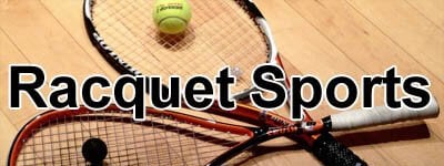 tennis racquets, squash balls, badminton nets